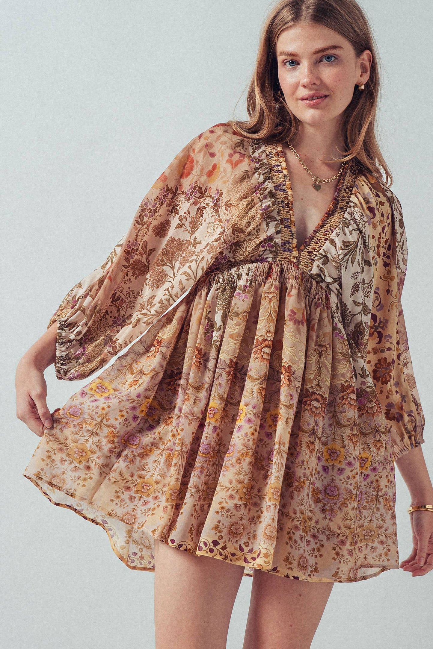 Boho Smocked Waist Mini Dress