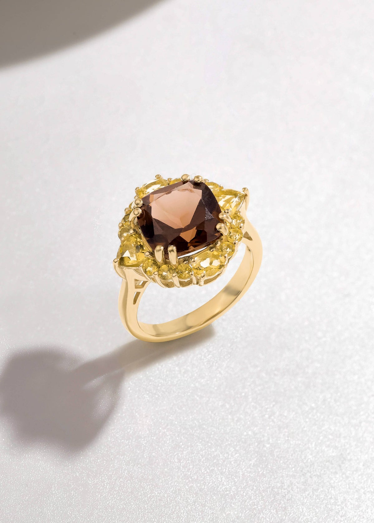 Gold Plated 925 Silver Golden Eclipse Smoky Quartz Ring