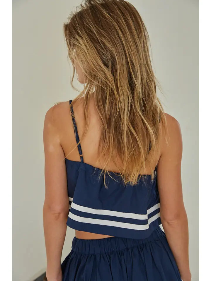 Navy Tie-Front Crop Top