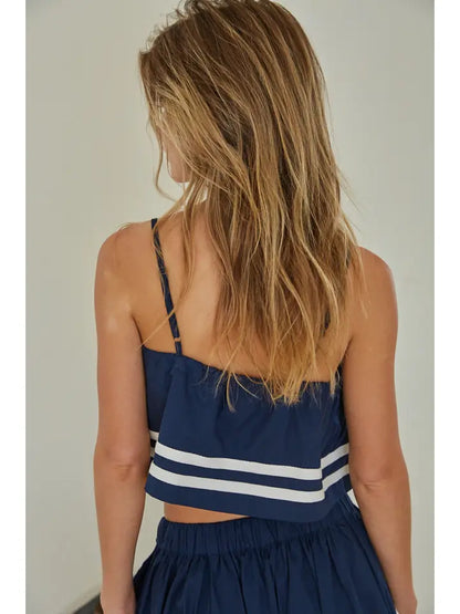 Navy Tie-Front Crop Top