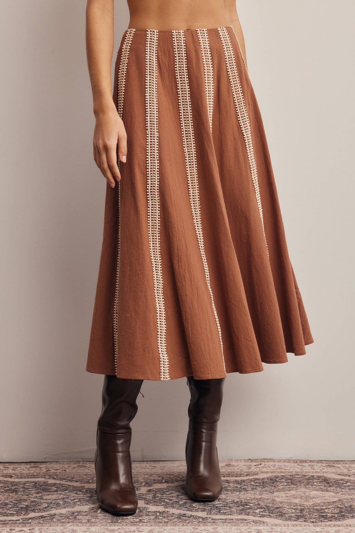 Embroidered Stripe Midi Skirt