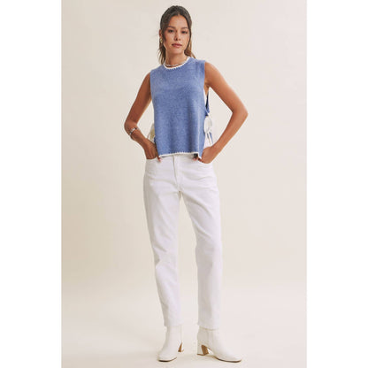 EFFORTLESS WEEKEND SIDE RIBBON TIE WHIPSTITCH SWEATER VEST
