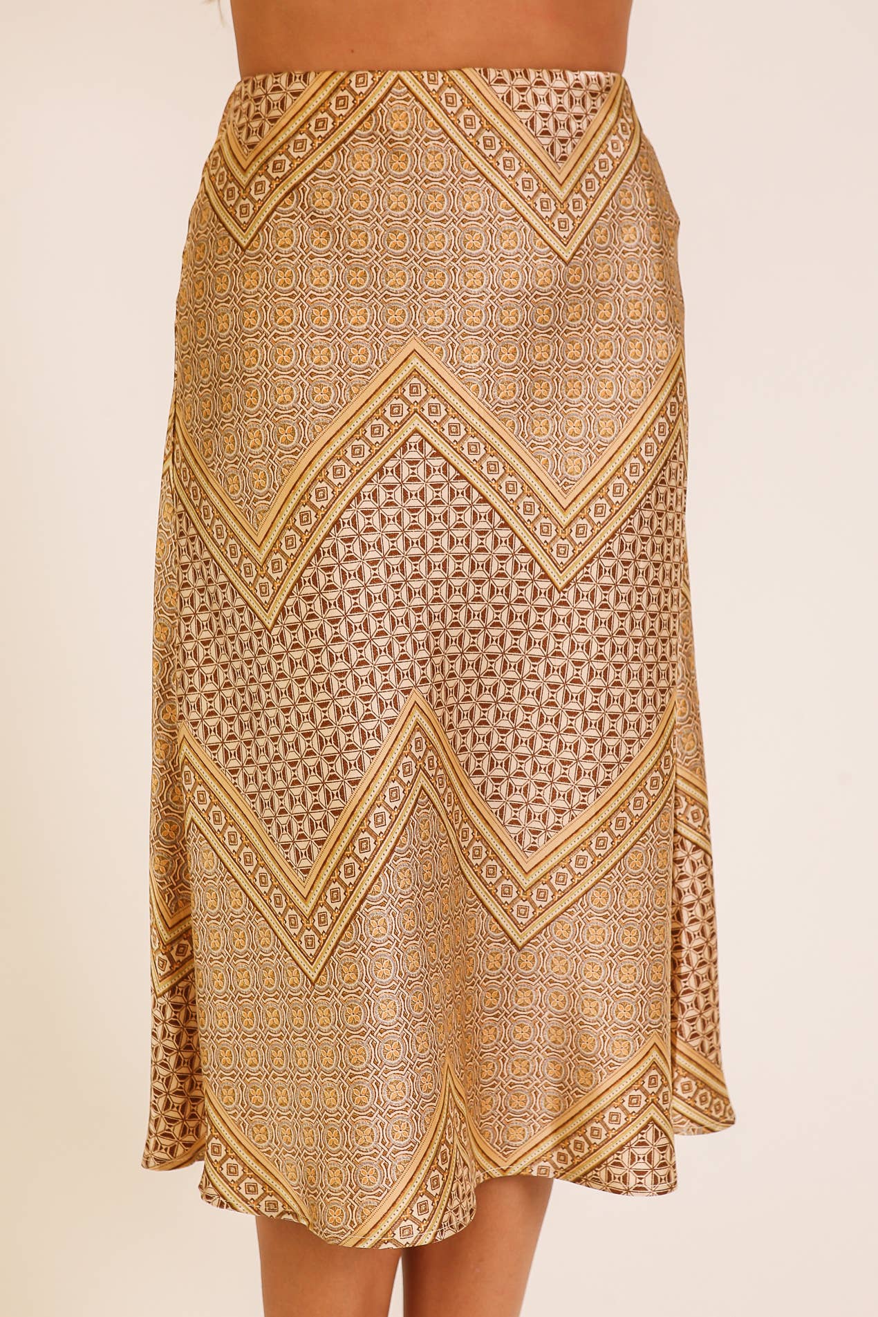Geo Print Satin Midi Skirt