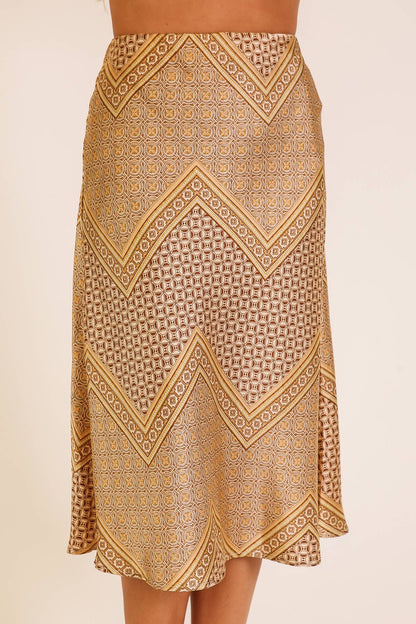 Geo Print Satin Midi Skirt
