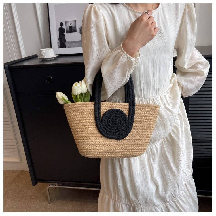 Color Block Woven Tote Handbag