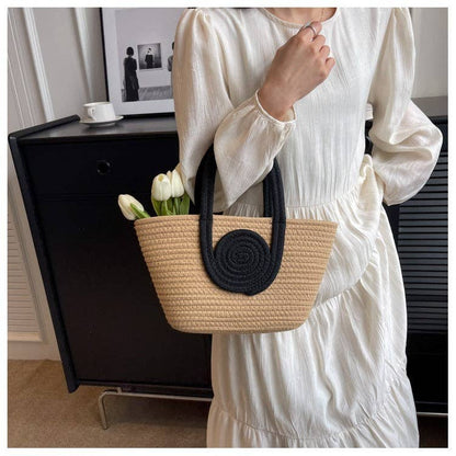 Color Block Woven Tote Handbag