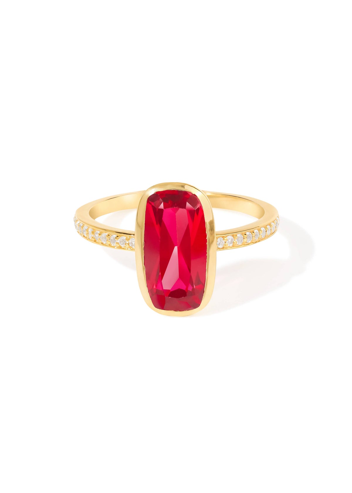 Gold Plated Silver Lab Created Ruby Verdant Halo Pave Ring