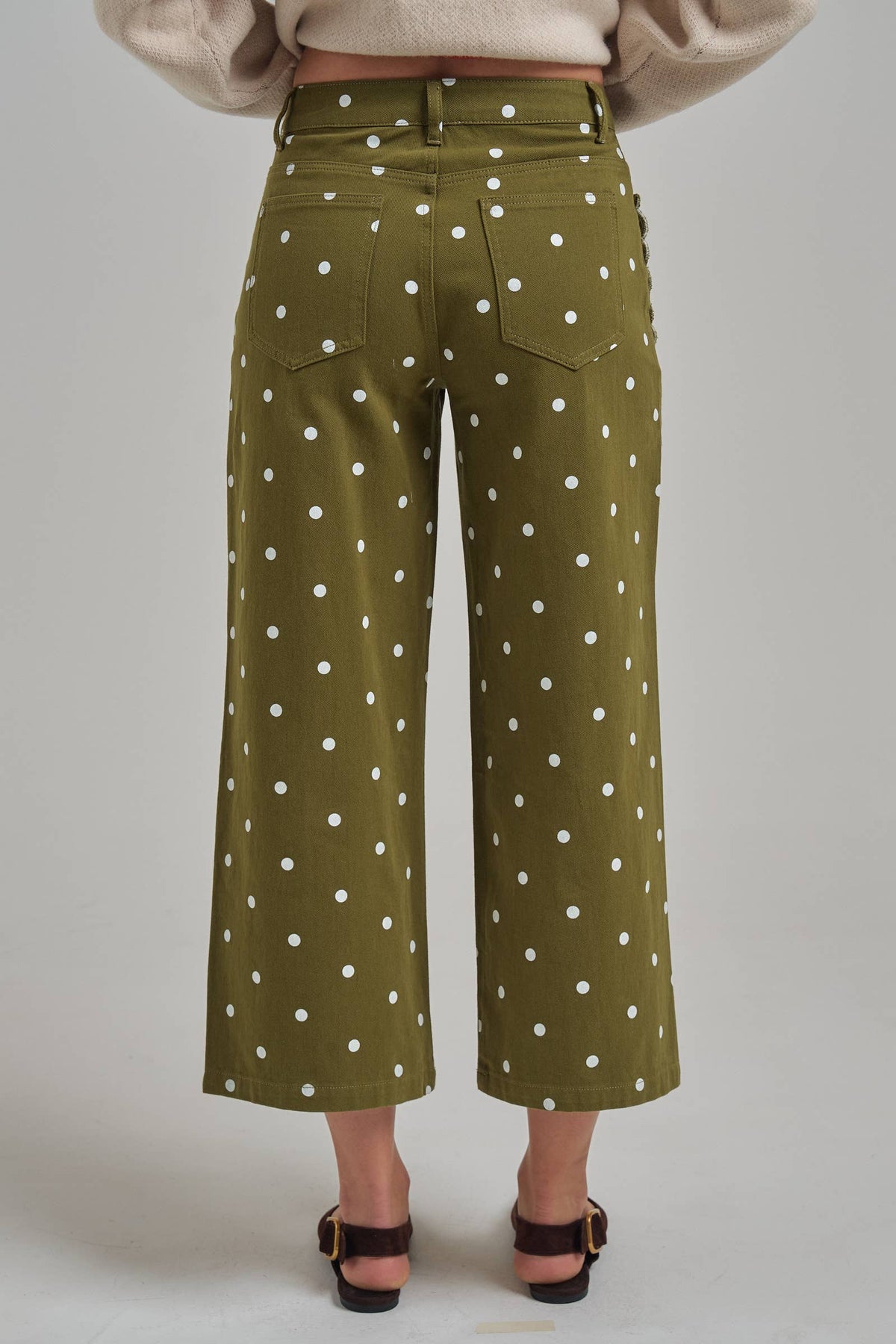 WIDE LEG POLKA DOT TWILL PANTS SCALLOP POCKET