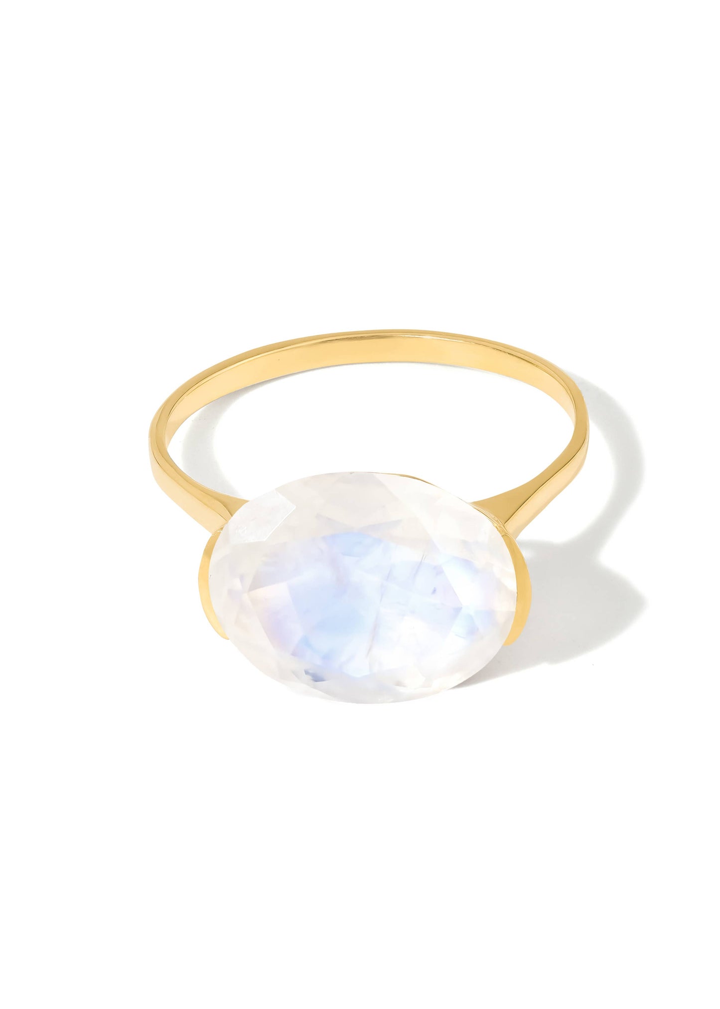 Gold Plated Contemporary Rainbow Moonstone Minimal Ring