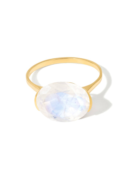 Gold Plated Contemporary Rainbow Moonstone Minimal Ring
