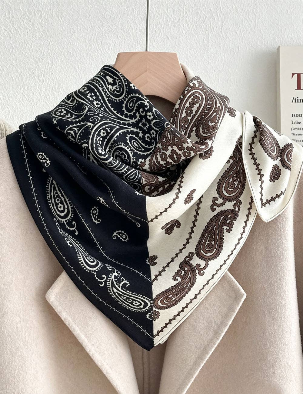 Retro Color Block Cashew Print Silk Scarf