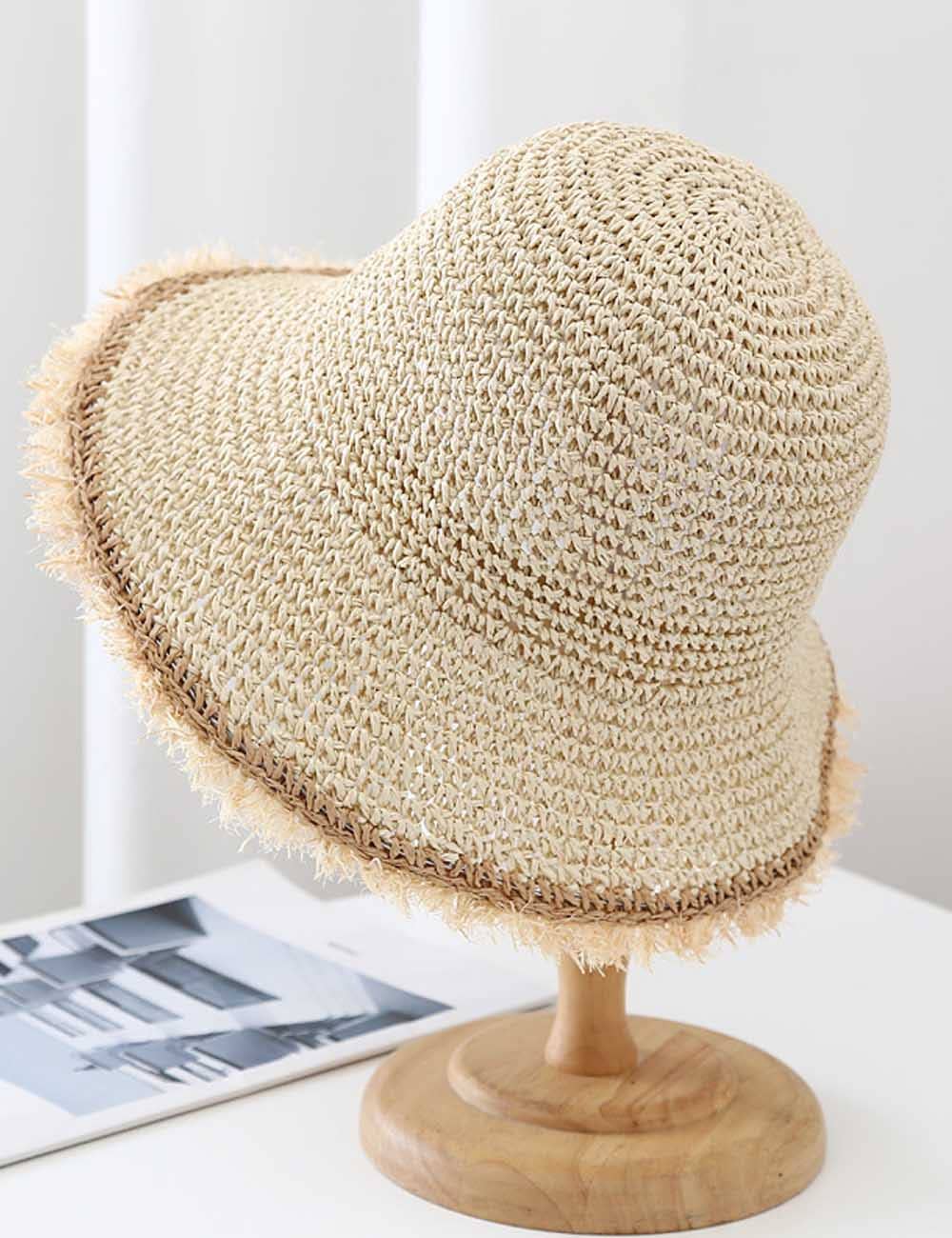 Fashion Wide Brimmed Woven Straw Bucket Hat MK2RTK6W6HAT171
