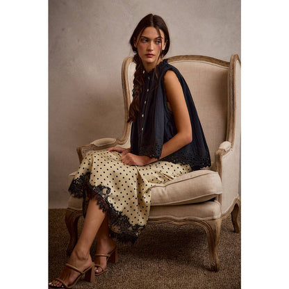 POLKA DOT SATIN LACE TRIM MAXI SKIRT