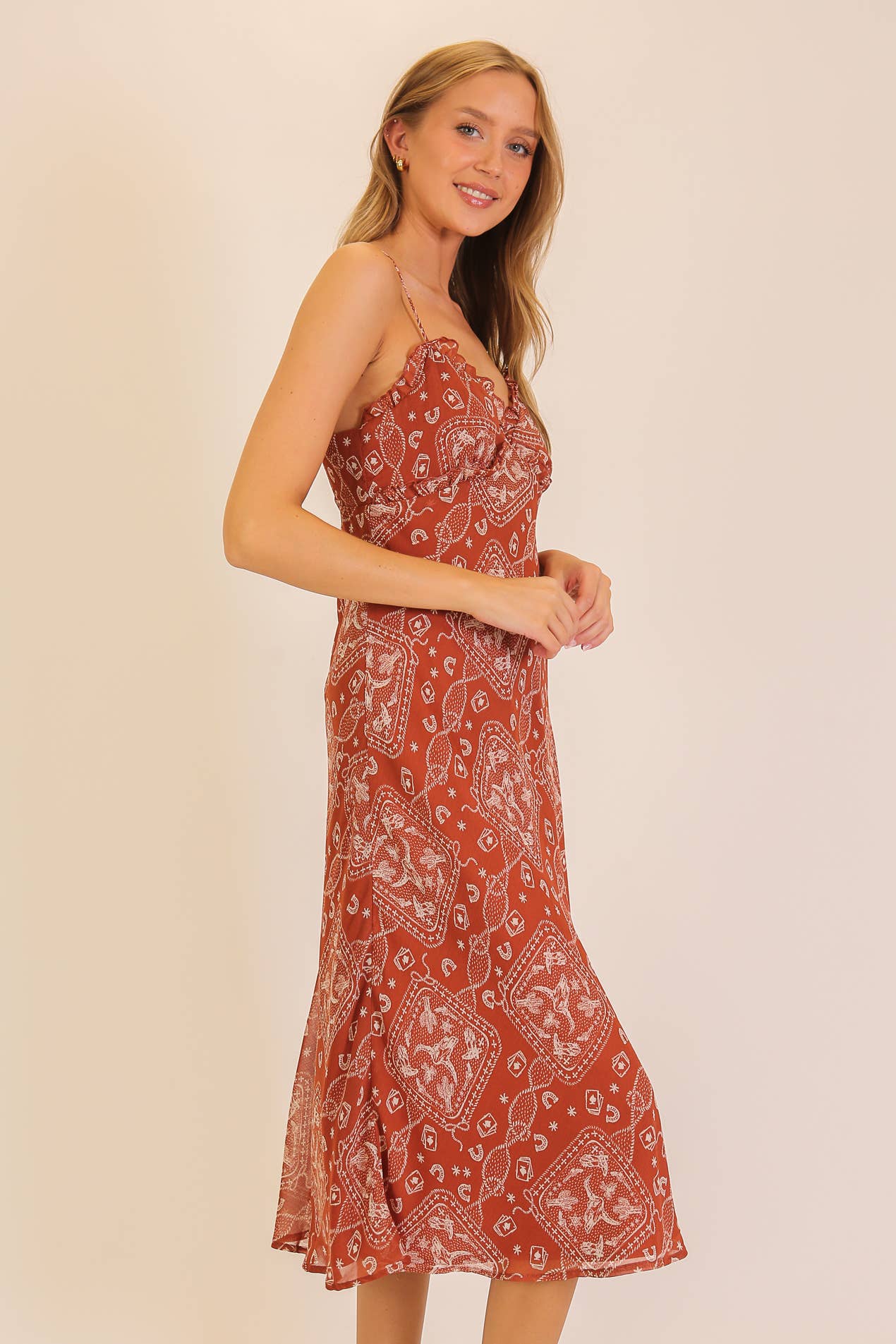 Western Bandana Print Midi Dress