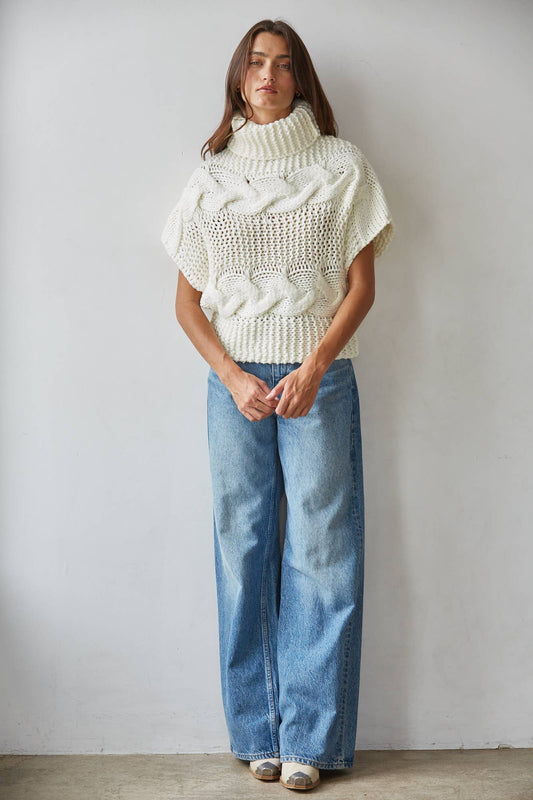 Knit Sweater Cable Knit Turtle Neck Sleeveless Top