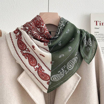 Retro Color Block Cashew Print Silk Scarf