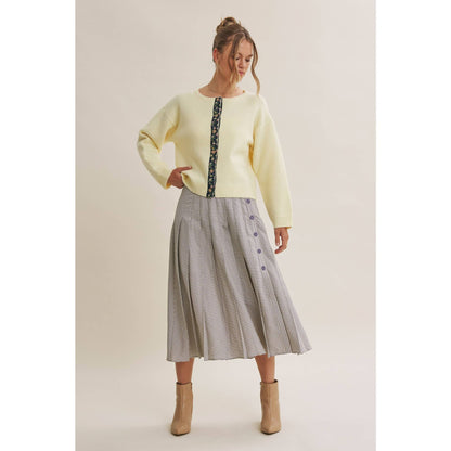 COTTAGE GARDEN WOOL BLEND FLORAL PLACKET SWEATER CARDIGAN
