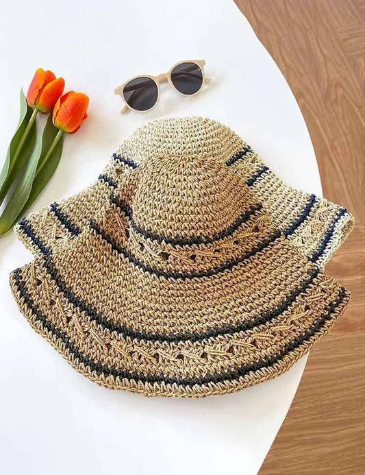 Color Block Woven Beach Sun Hat