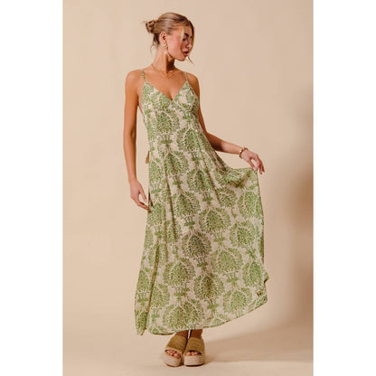 DAMASK FLORAL SUMMER MAXI FLOWY DRESS
