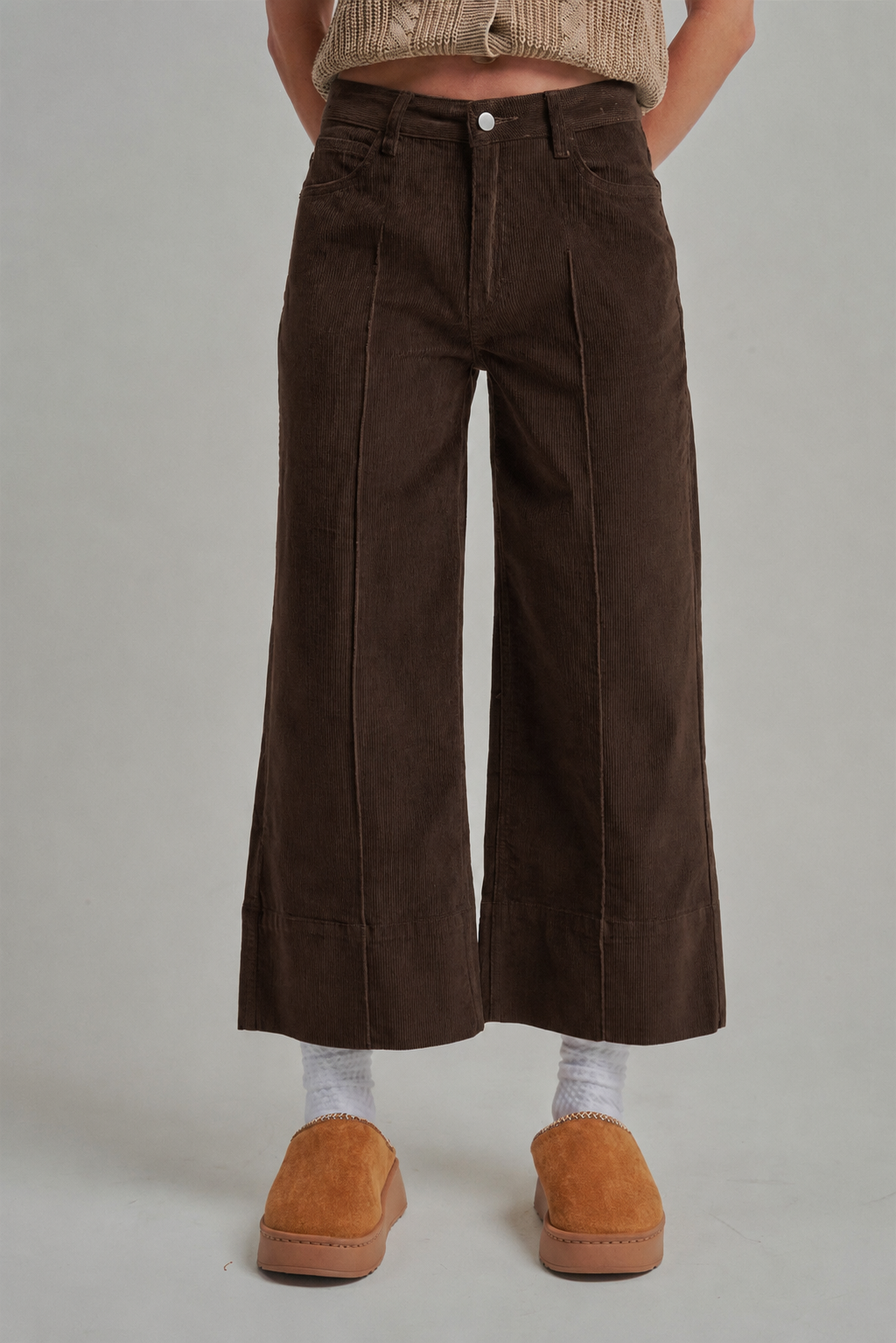 STRETCH CORDUORY WIDE LEG FRONT SEAMED PANTS_JLB80046-03