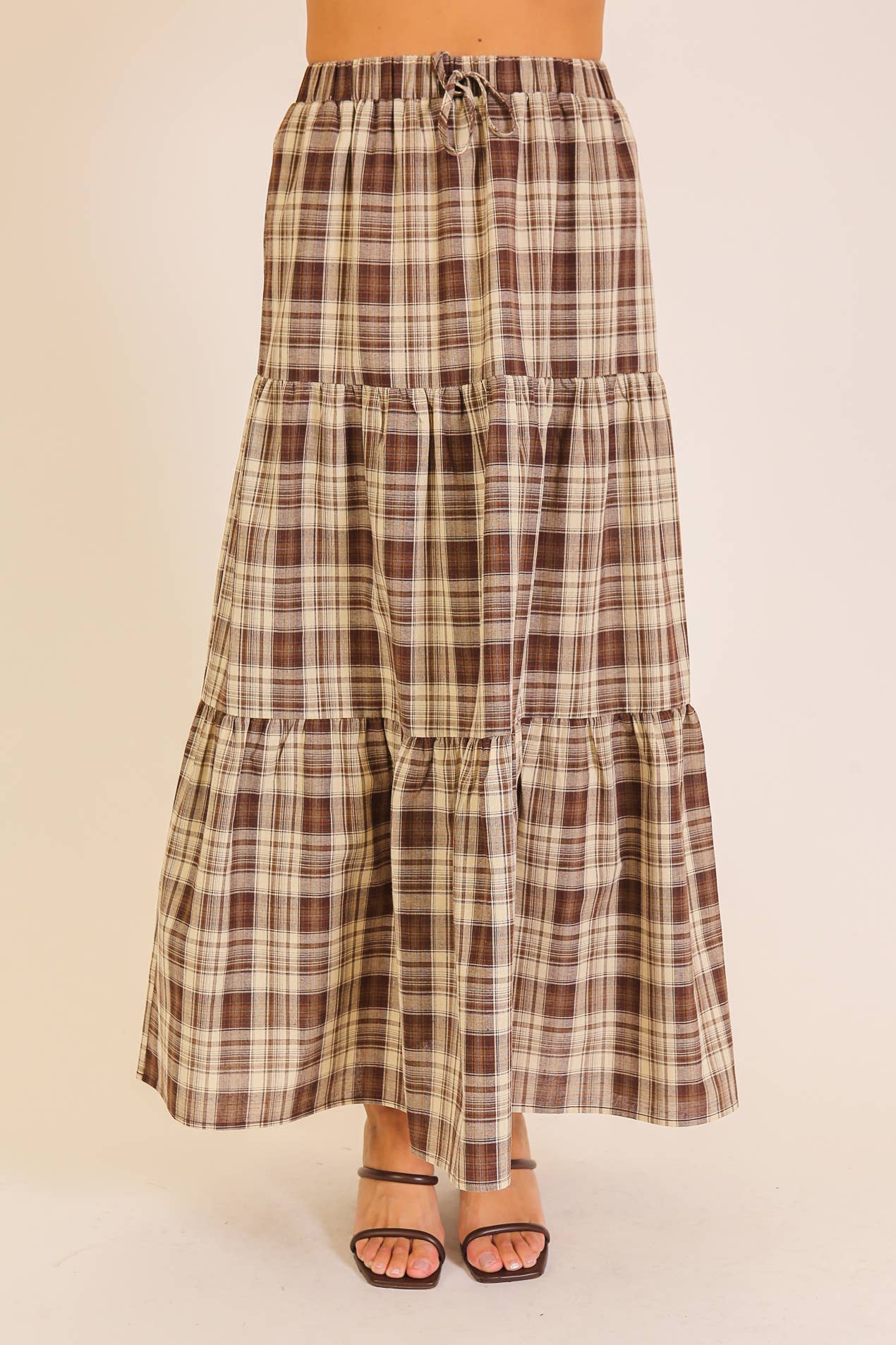 Plaid Tiered Maxi Skirt