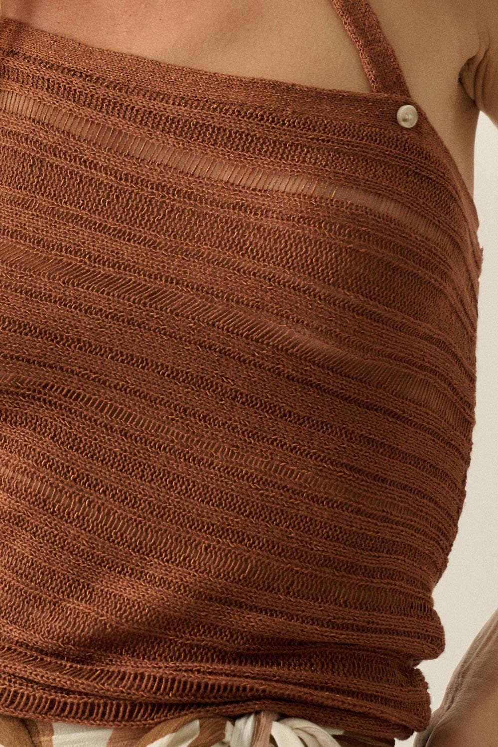 Ladder-Knit Asymmetrical Halter Tank Top