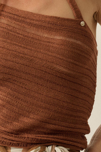 Ladder-Knit Asymmetrical Halter Tank Top