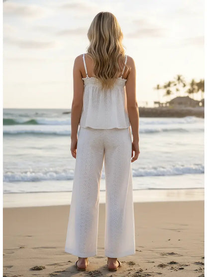 White Eyelet Top / Pant Set