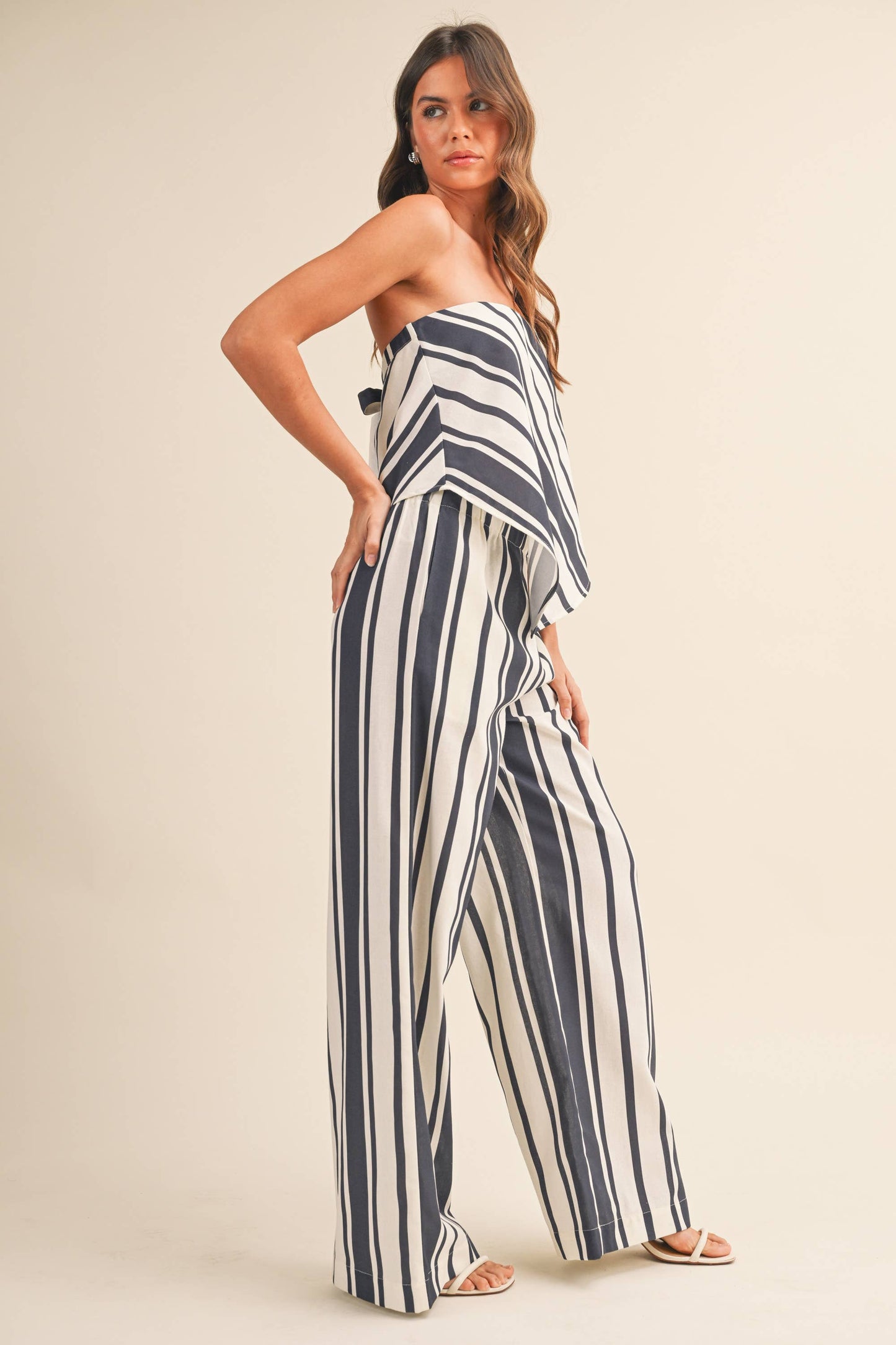 STRIPED LINEN TUBE TOP AND WIDE LEG PANTS SET
