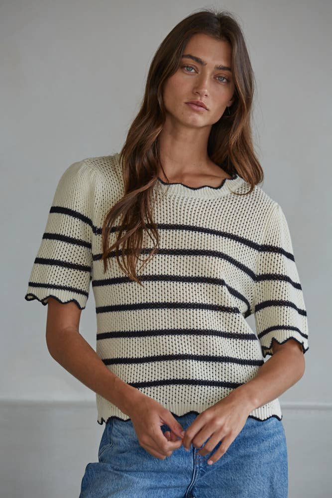 Knit Sweater Cotton Acrylic Crochet Striped Top