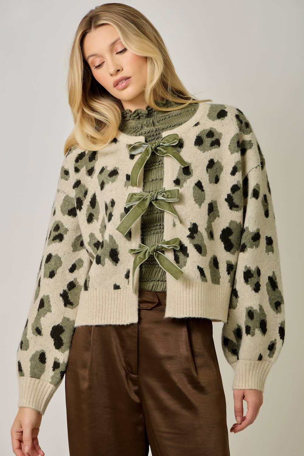 Front Bow Tied Leopard Cardigan