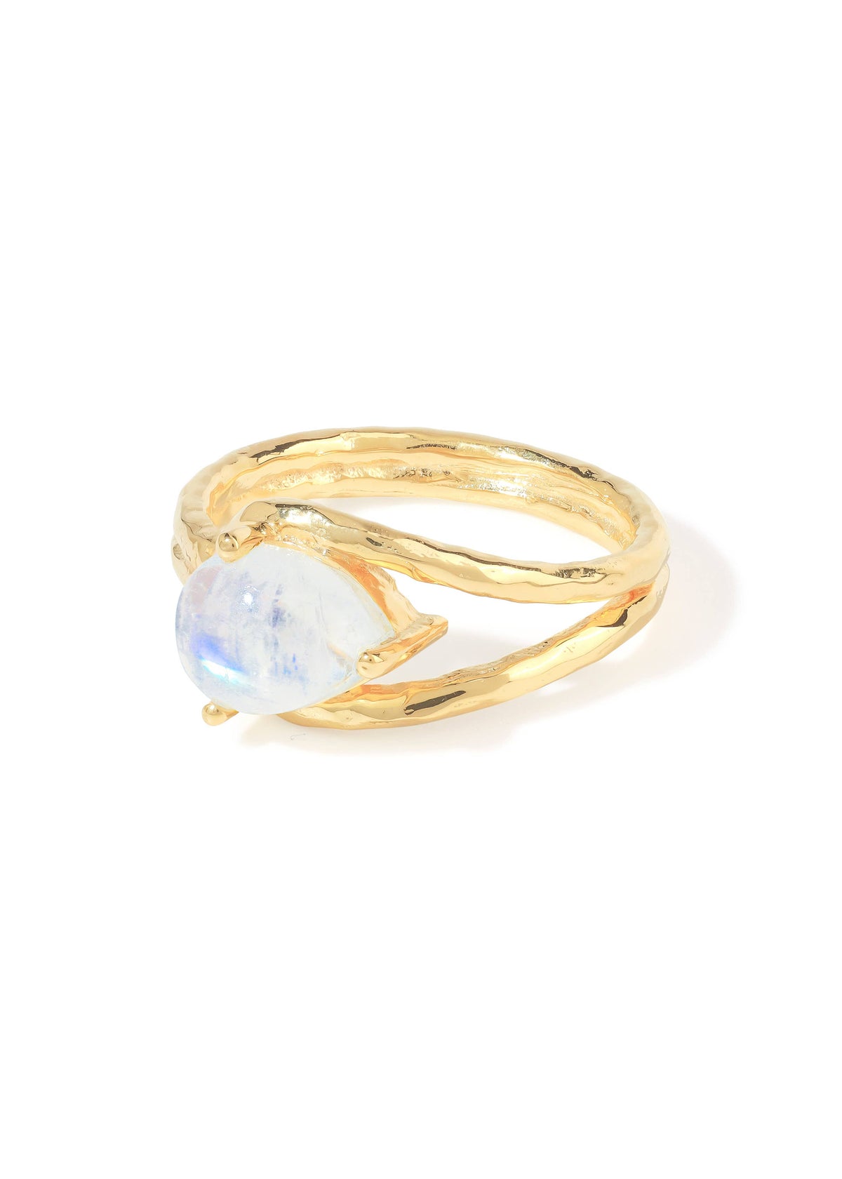 Gold Plated Moonstone Hammered Split-Shank Artisan Ring