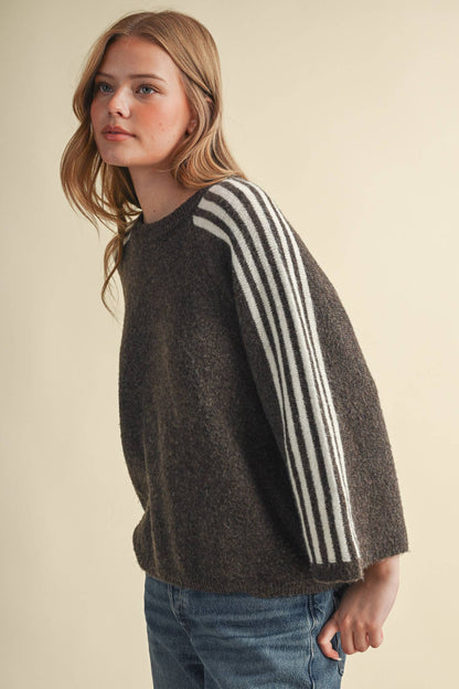 STRIPED 3/4 SLEEVE SWEATER