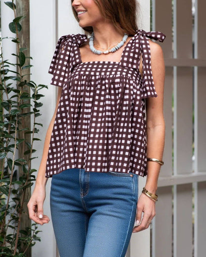 Boho Floral Patchwork Stripe Print Tie-Strap Cami Top