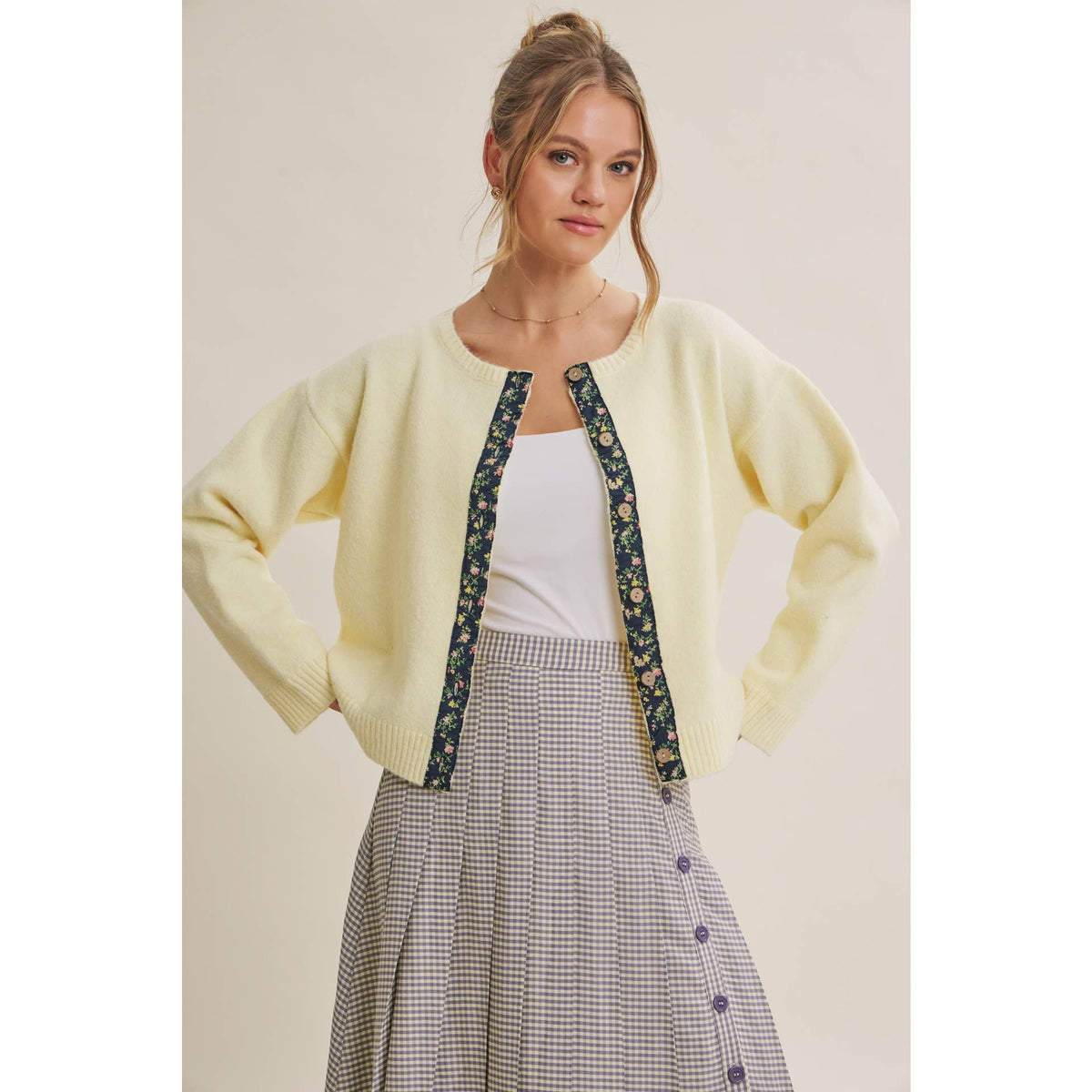 COTTAGE GARDEN WOOL BLEND FLORAL PLACKET SWEATER CARDIGAN