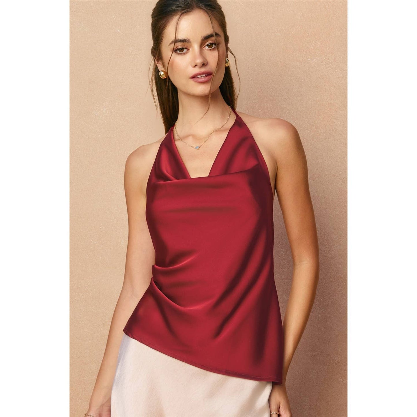 Satin Asymmetrical Hem Halter Top