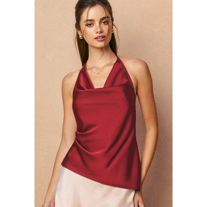 Satin Asymmetrical Hem Halter Top