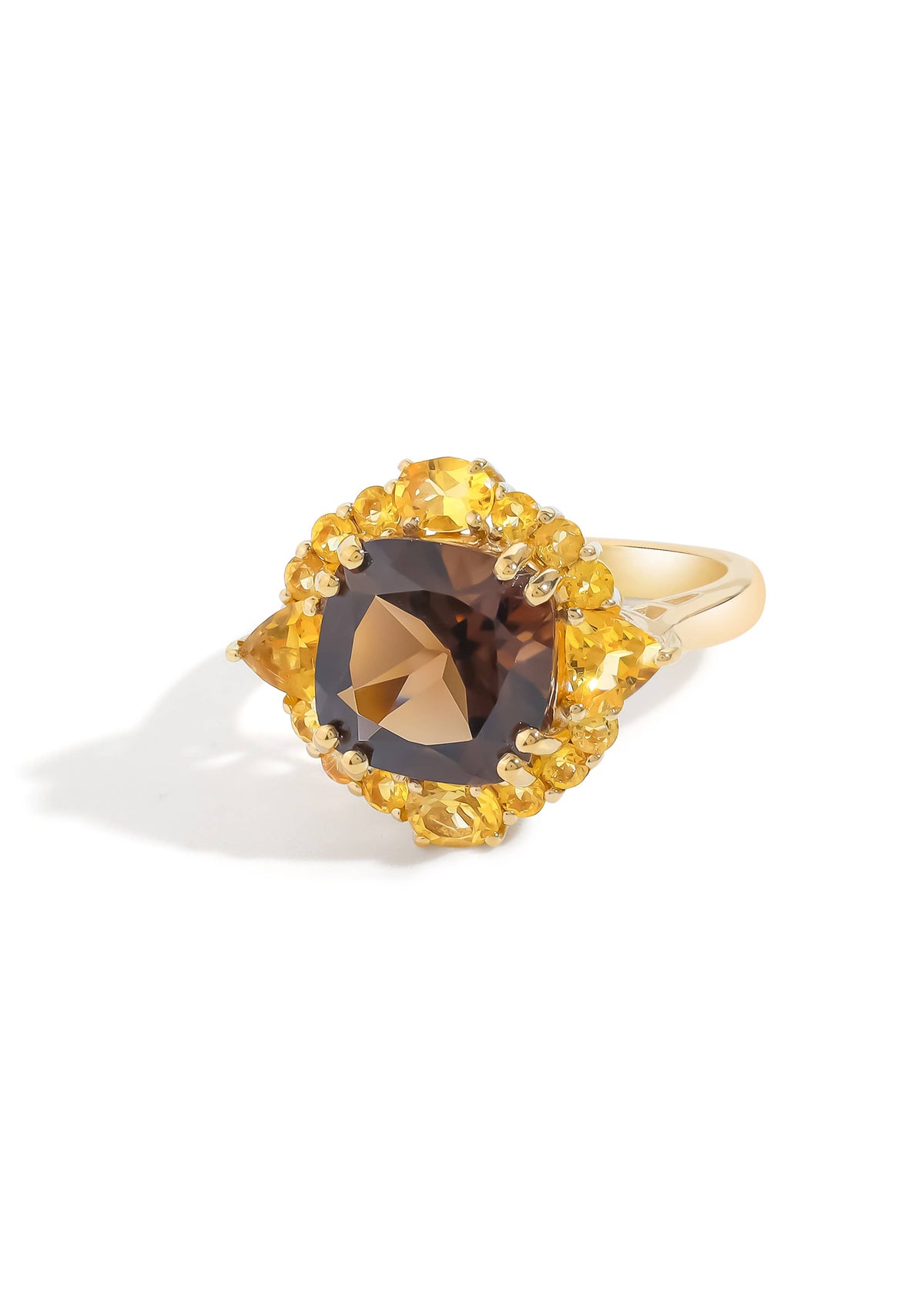 Gold Plated 925 Silver Golden Eclipse Smoky Quartz Ring