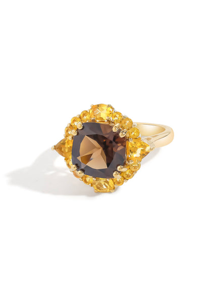 Gold Plated 925 Silver Golden Eclipse Smoky Quartz Ring