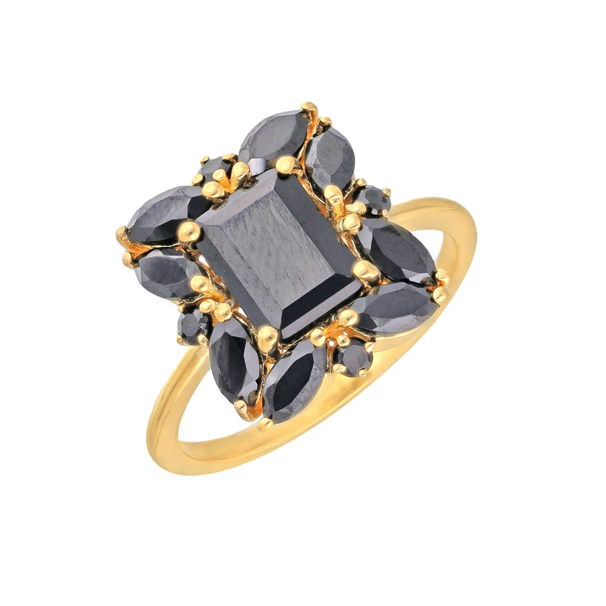 Gold Plated Over 925 Silver Black Onyx Solitaire Ring