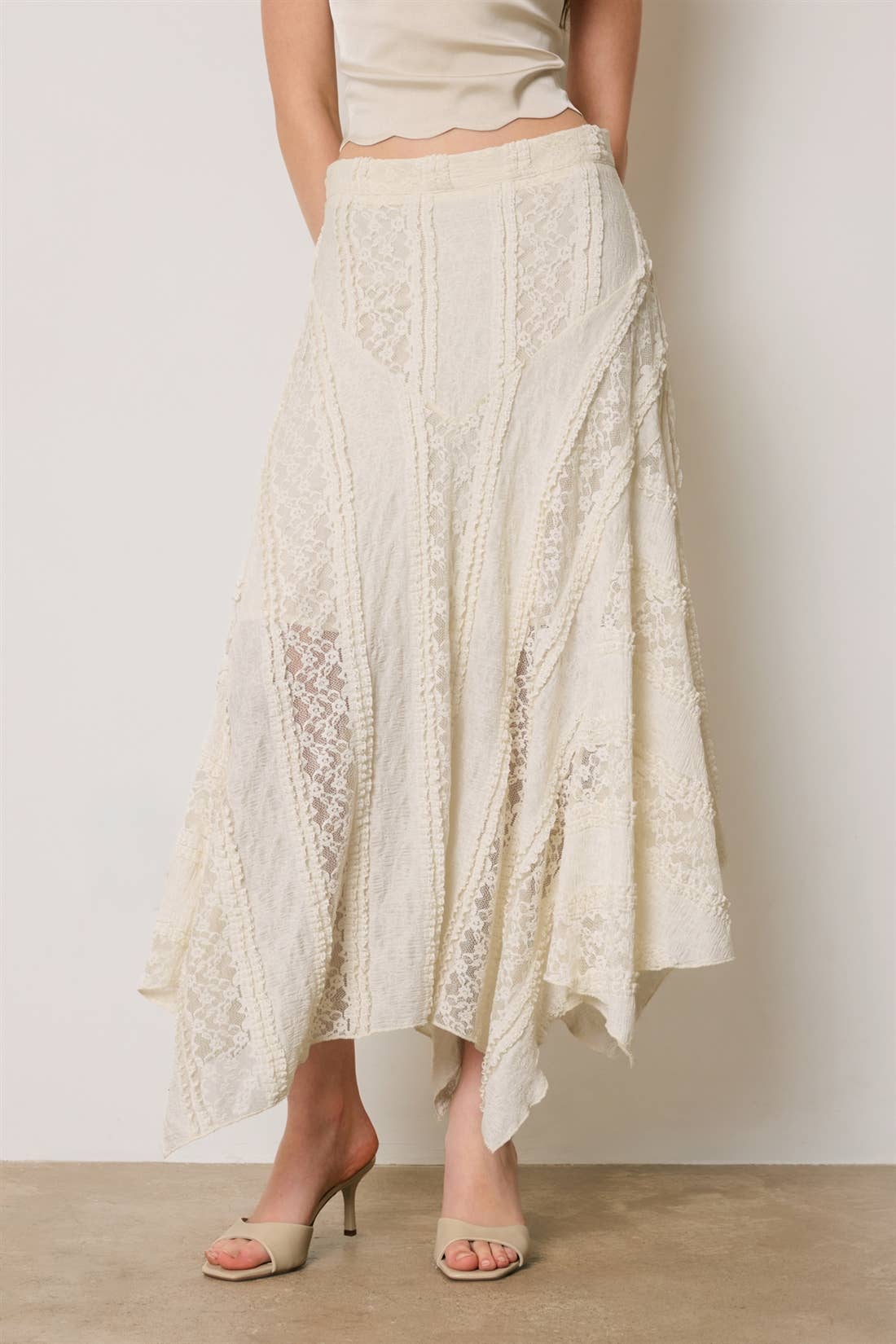 Asymmetrical Lace Panel Maxi Skirt