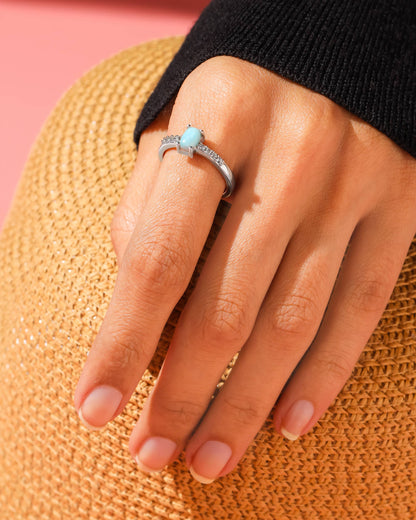 925 Sterling Silver Natural Larimar Gemstone Band Ring