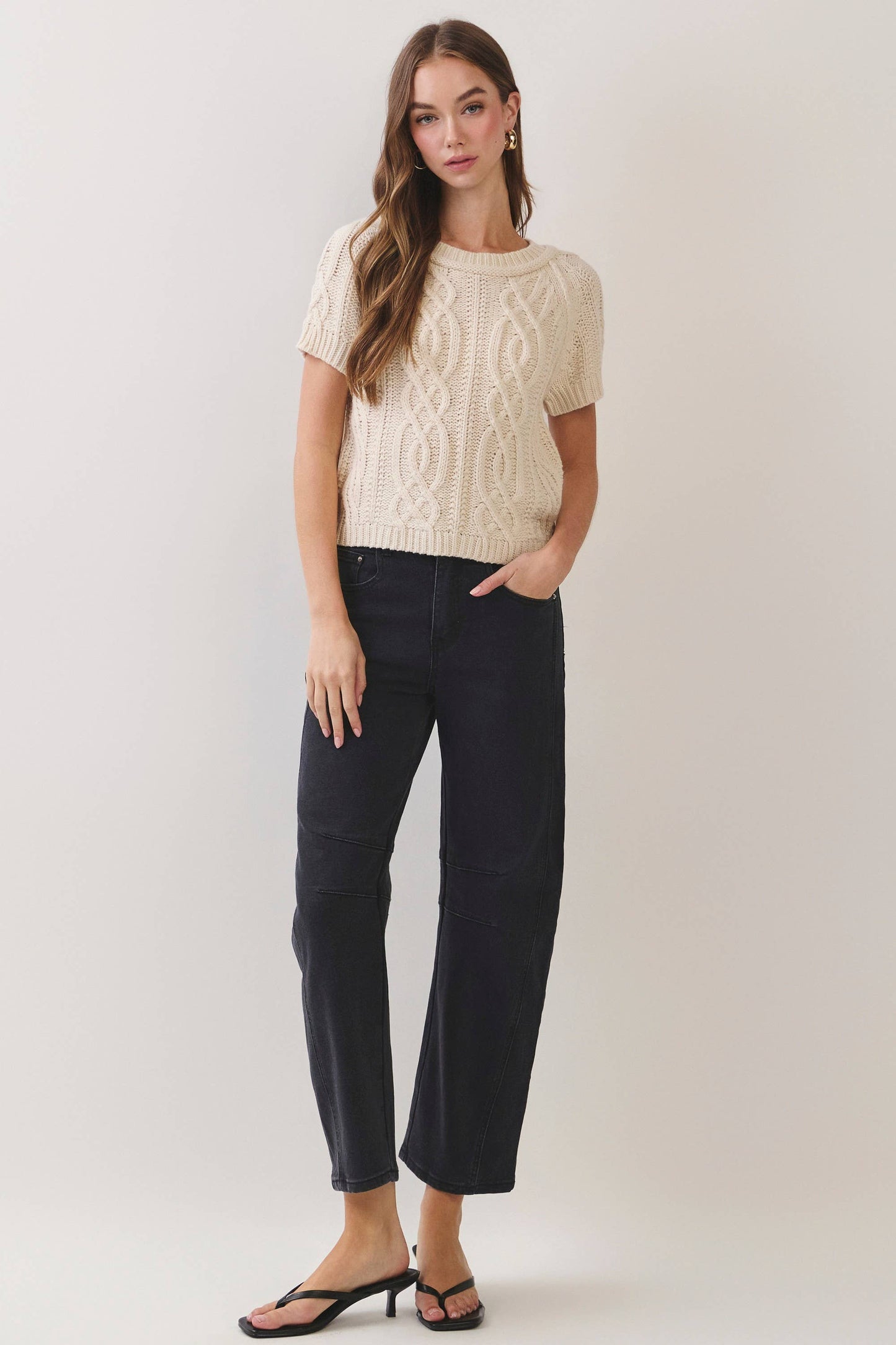 Cable Knit Short Sleeve Sweater