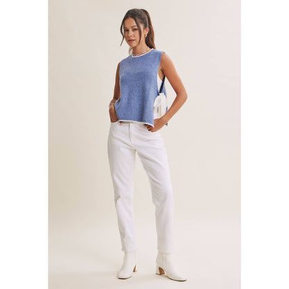 EFFORTLESS WEEKEND SIDE RIBBON TIE WHIPSTITCH SWEATER VEST