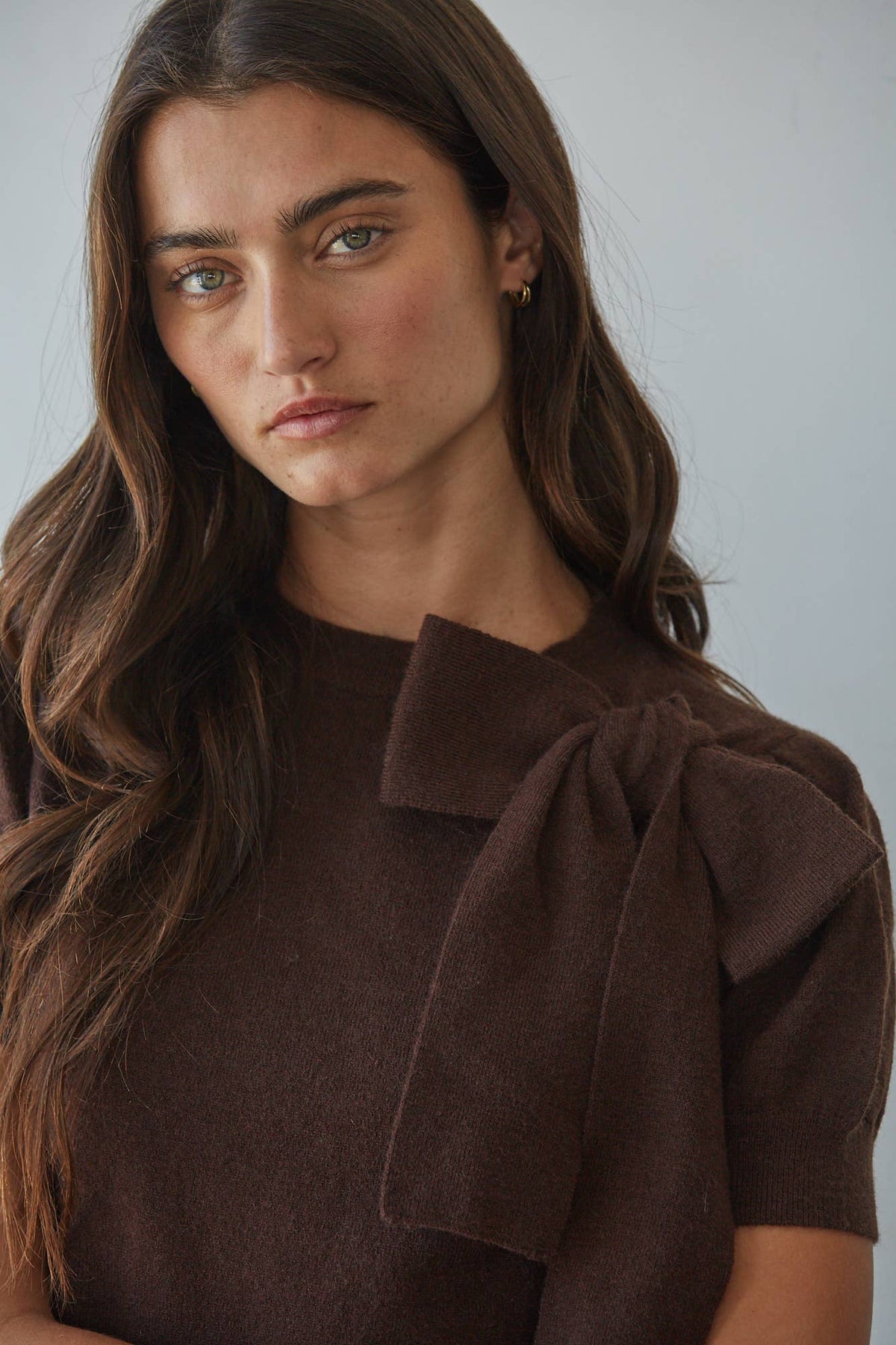 Knit Sweater Pullover With Shoulder Bow Detail