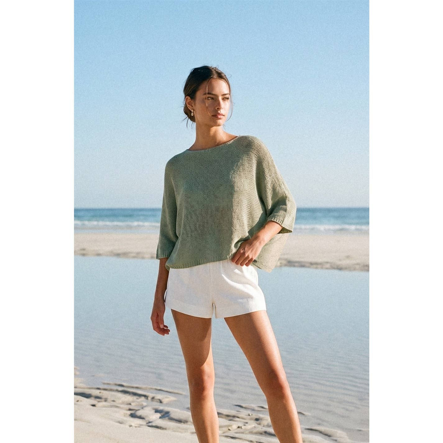 Cropped Poncho Knit Sweater Top