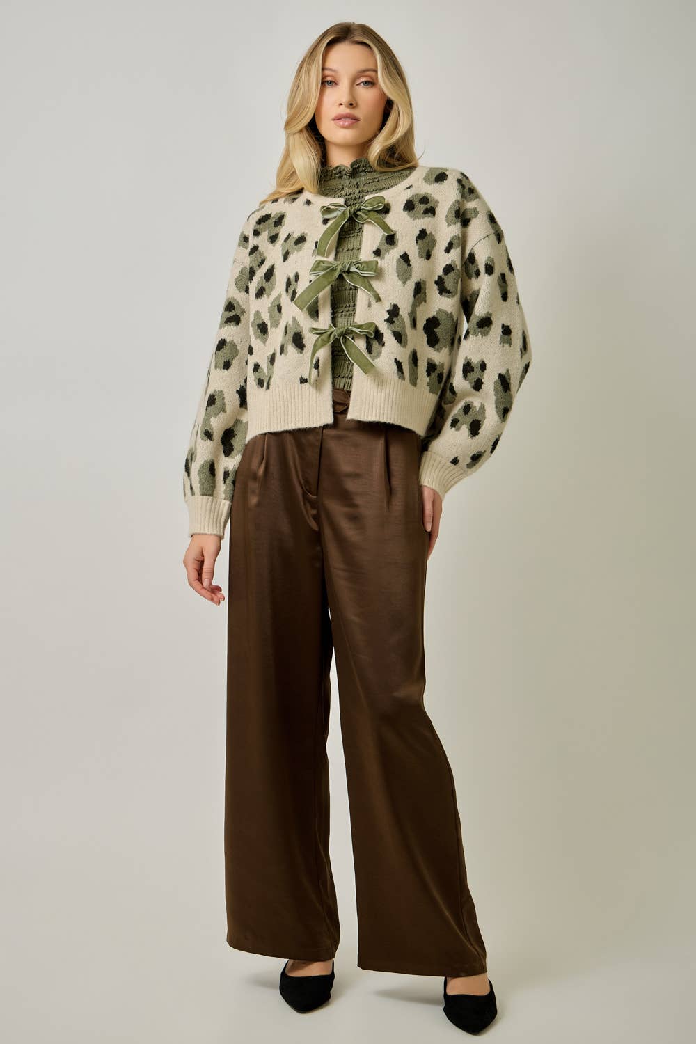 Front Bow Tied Leopard Cardigan