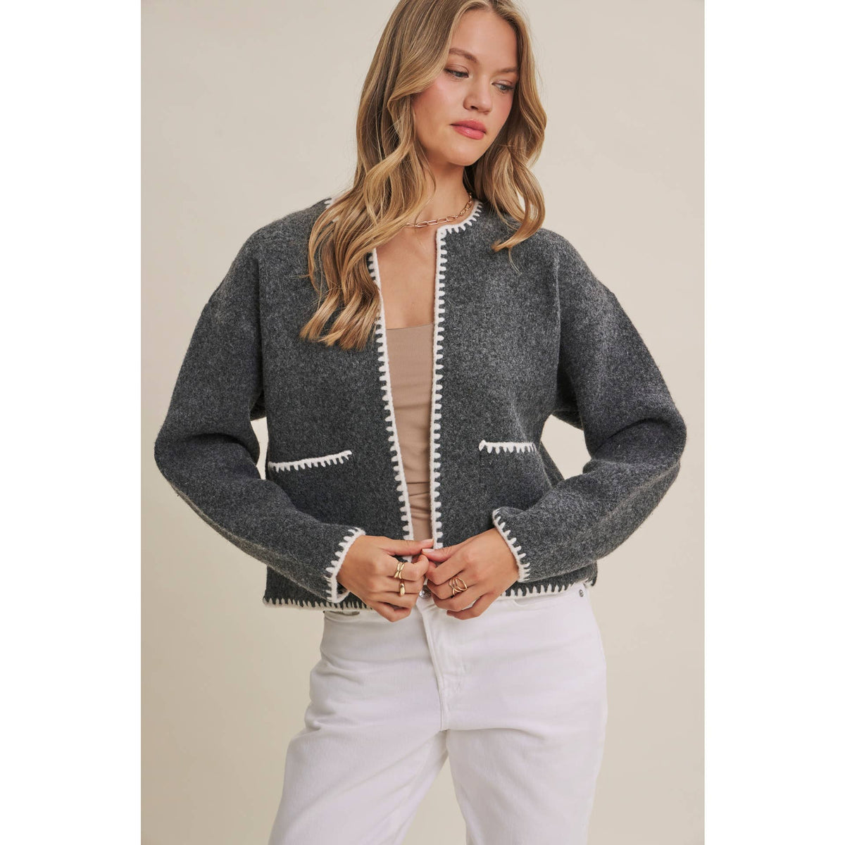 CRISP AIR SOFT BRUSH WOOL BLEND SWEATER CARDIGAN JACKET