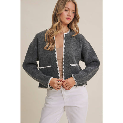 CRISP AIR SOFT BRUSH WOOL BLEND SWEATER CARDIGAN JACKET