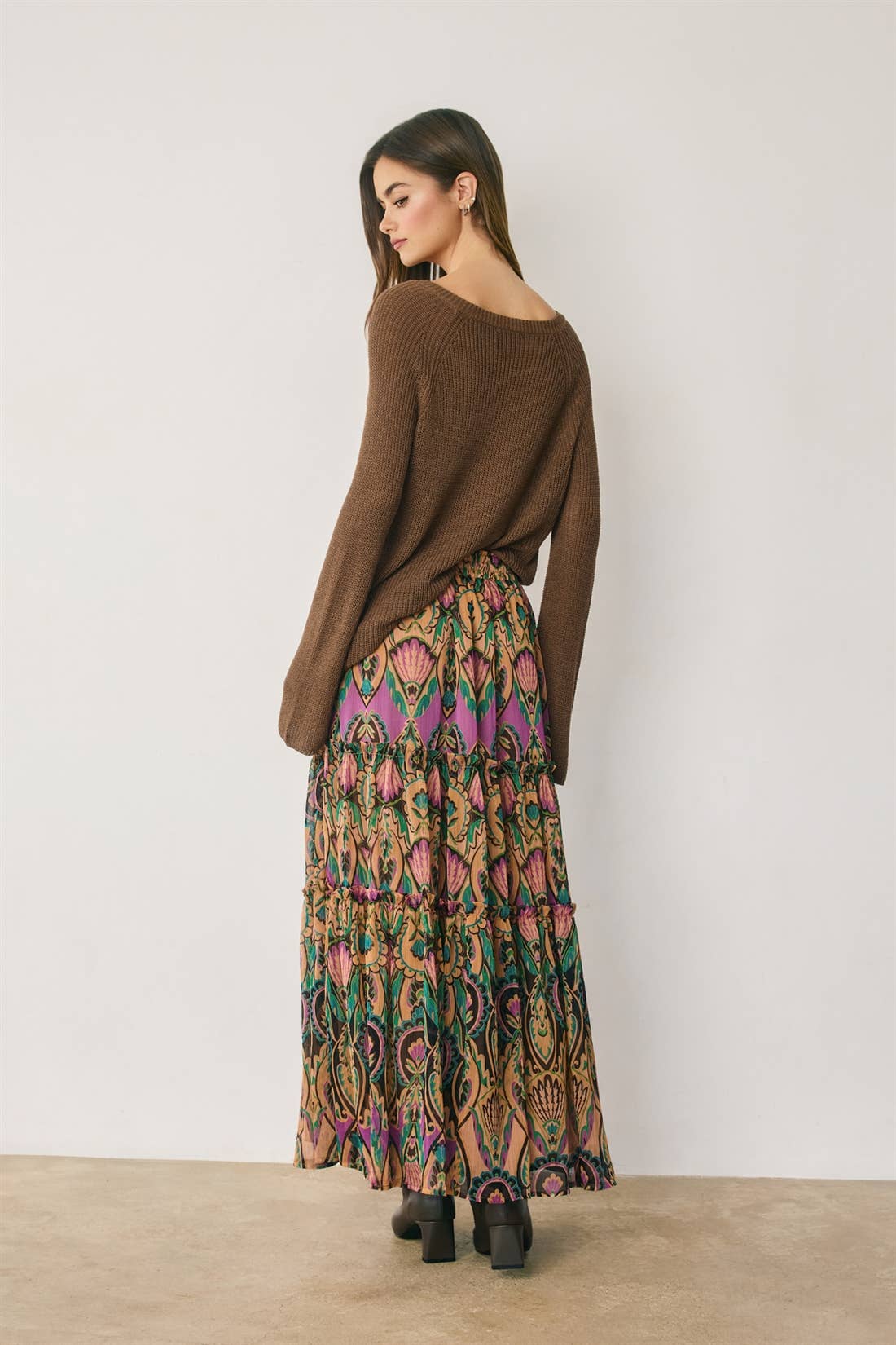 Boho Print Tiered Maxi Skirt